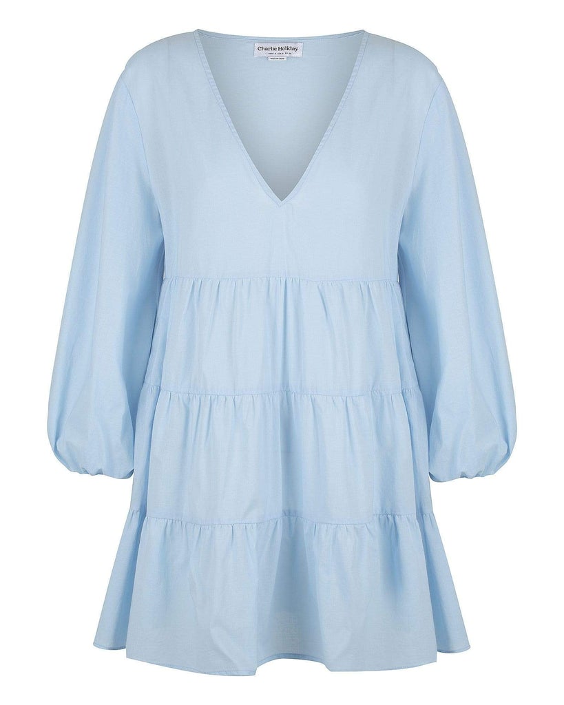 Agatha blue dress from Charlie Holiday is a bohemian style, relaxed summer dress