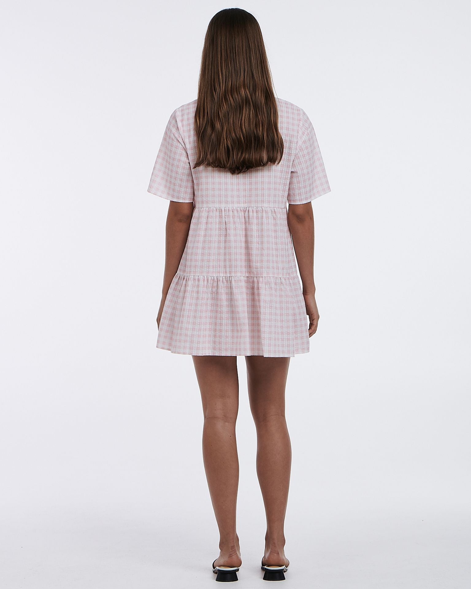 Charlie Holiday loose-fit mini dress is super cute in pink gingham