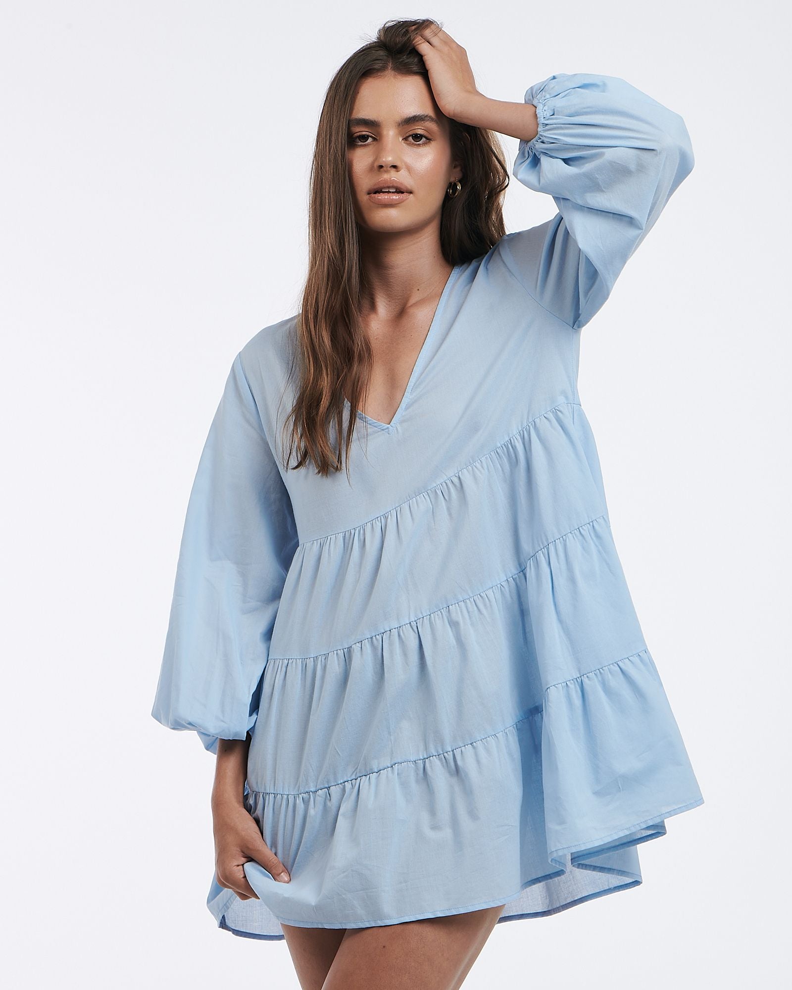 Agatha blue dress from Charlie Holiday is a bohemian style, relaxed summer dress
