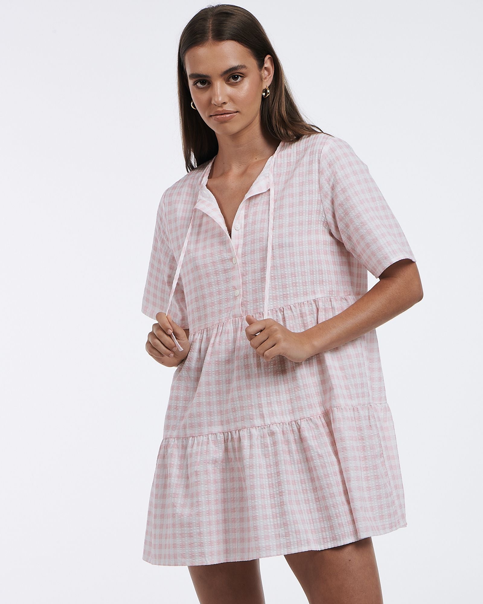 Charlie Holiday loose-fit mini  cotton dress is super cute in pink gingham