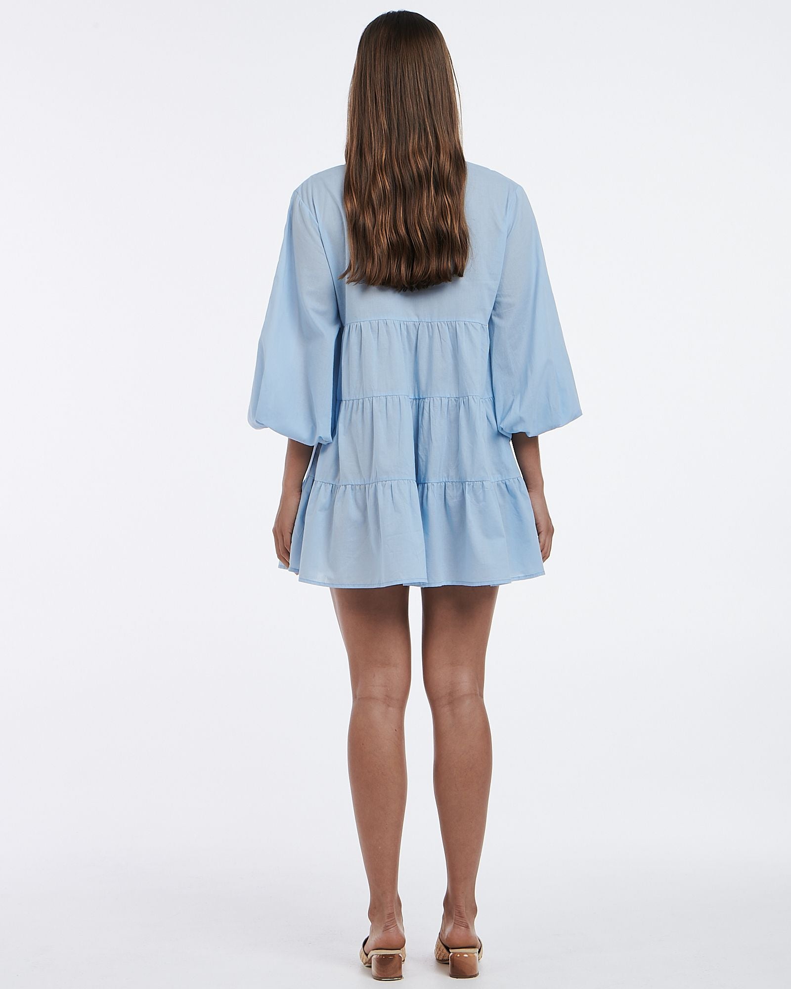 Agatha blue dress from Charlie Holiday is a bohemian style, relaxed summer dress
