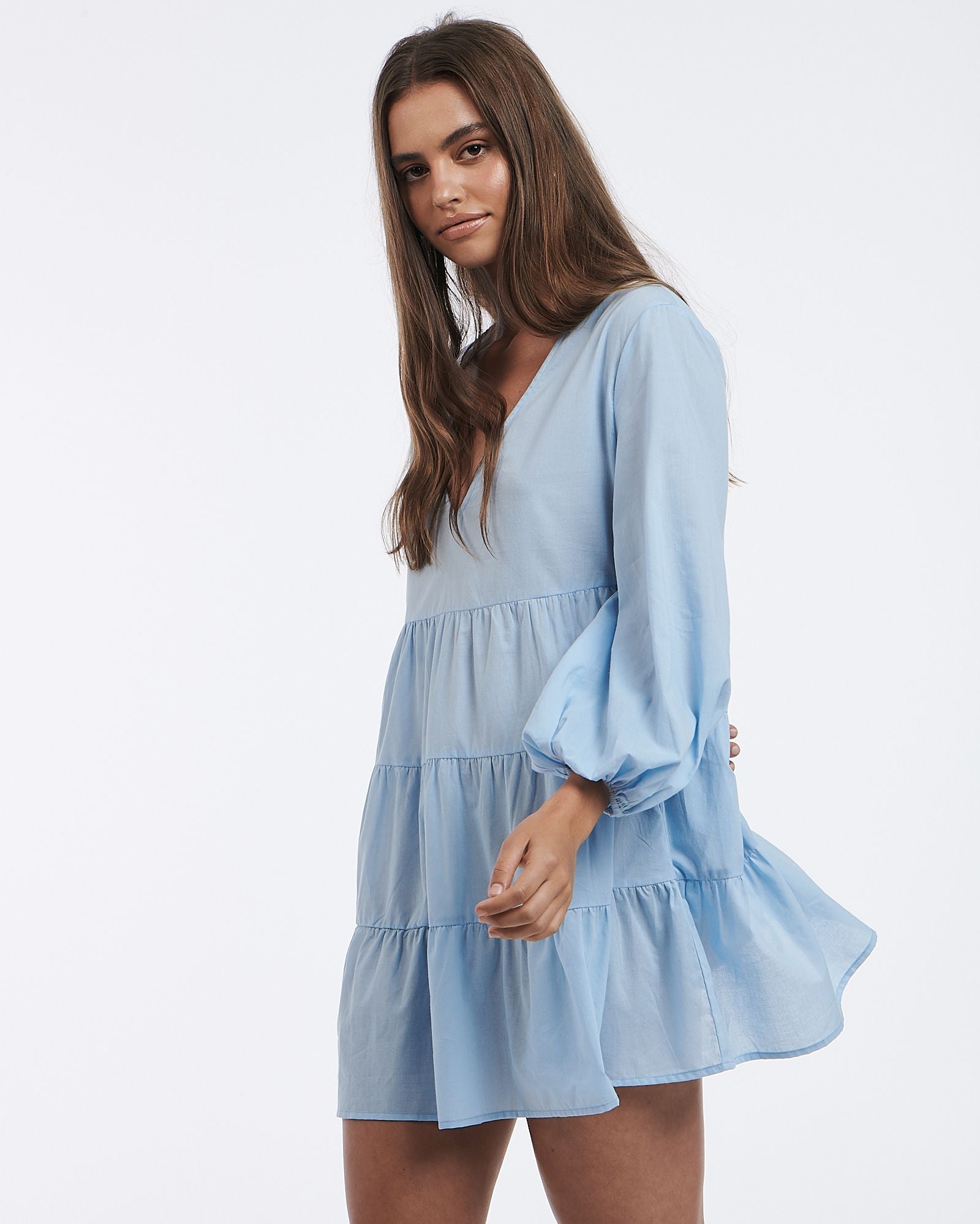Agatha blue dress from Charlie Holiday is a bohemian style, relaxed summer dress