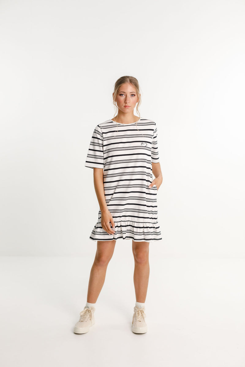 Bande Dress // White with Black Stripes