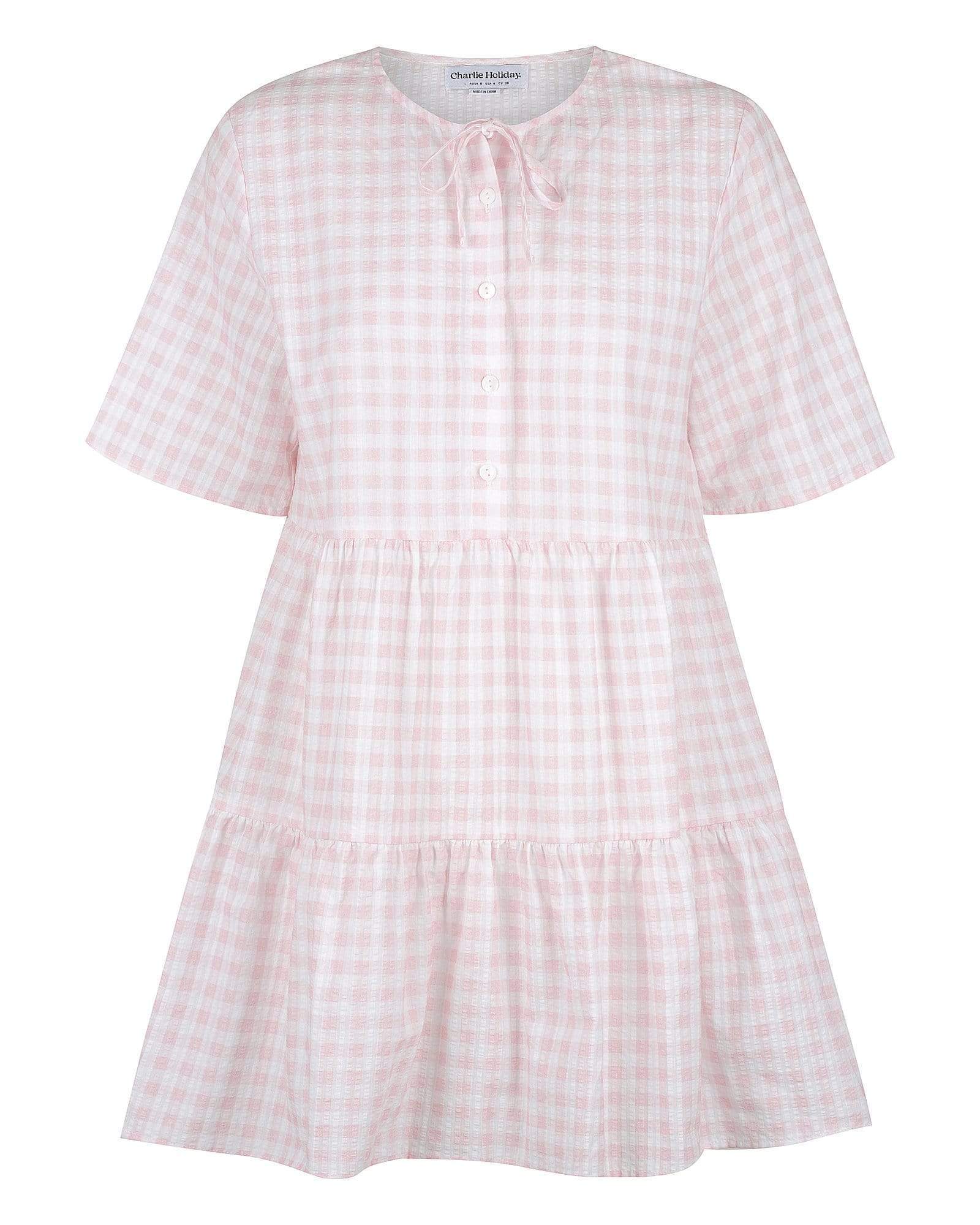 Charlie Holiday loose-fit mini dress is super cute in pink gingham