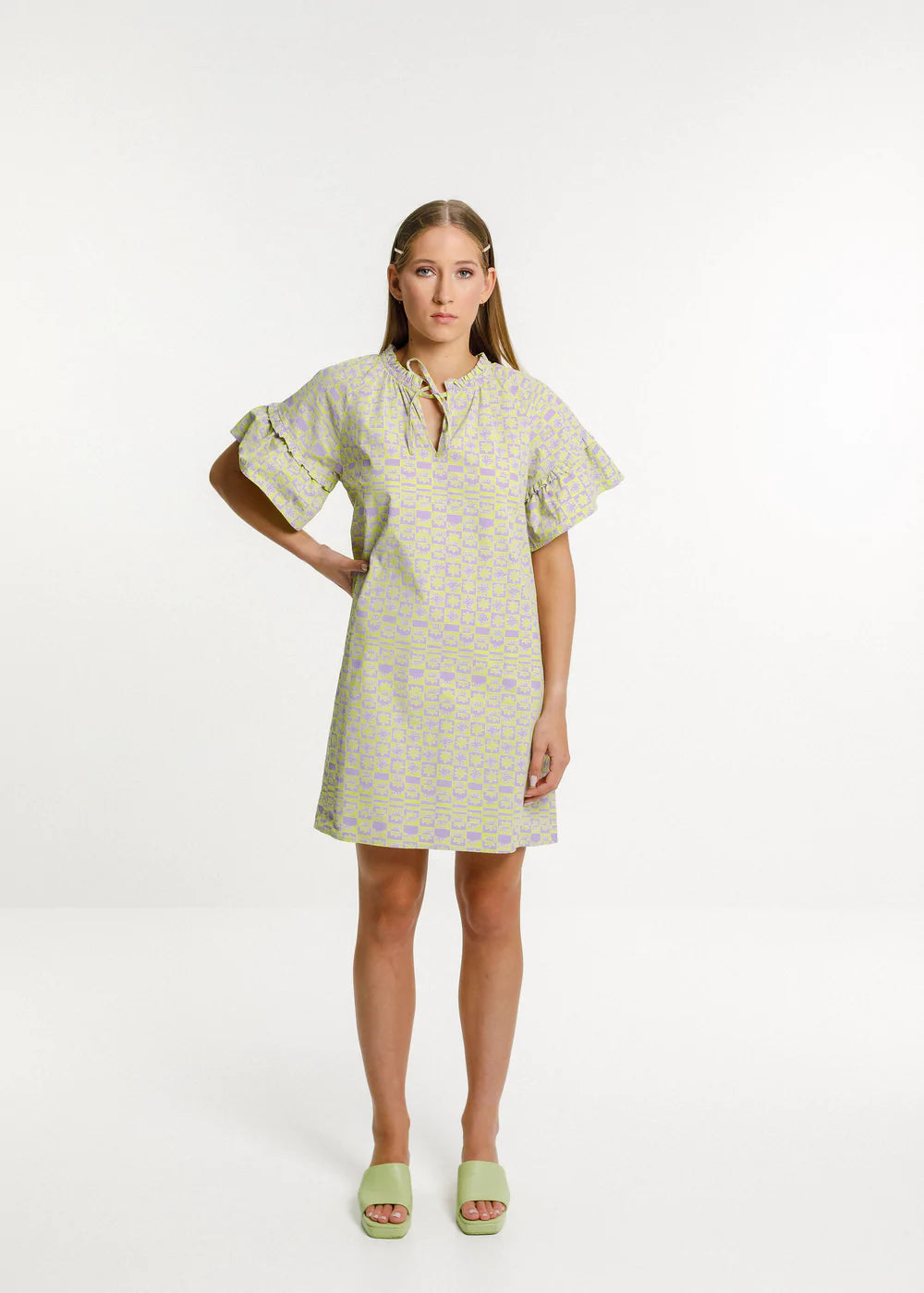 Thing Thing Evie dress, cotton, mini length with frill sleeves