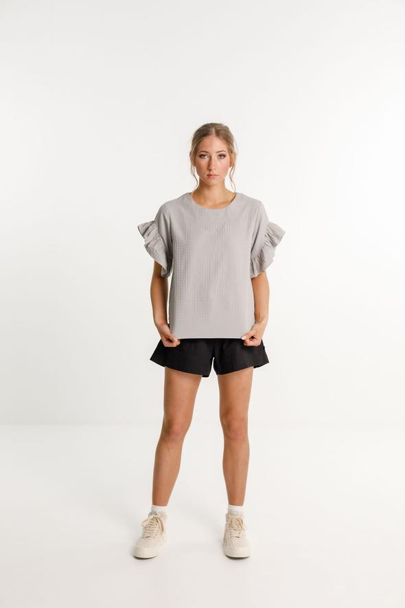 XO Top Replen, grey, ruffle sleeve and cotton from thing Thing