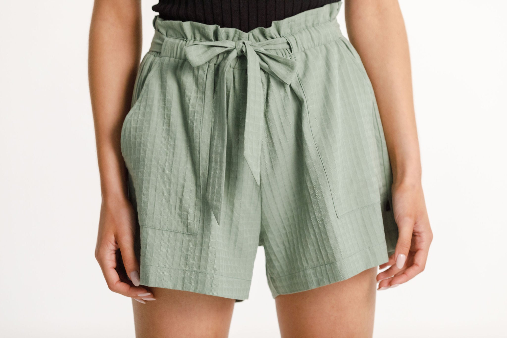 Thing Thing Wonder shorts, paper bag style ,elasticated high cut waist, and pockets