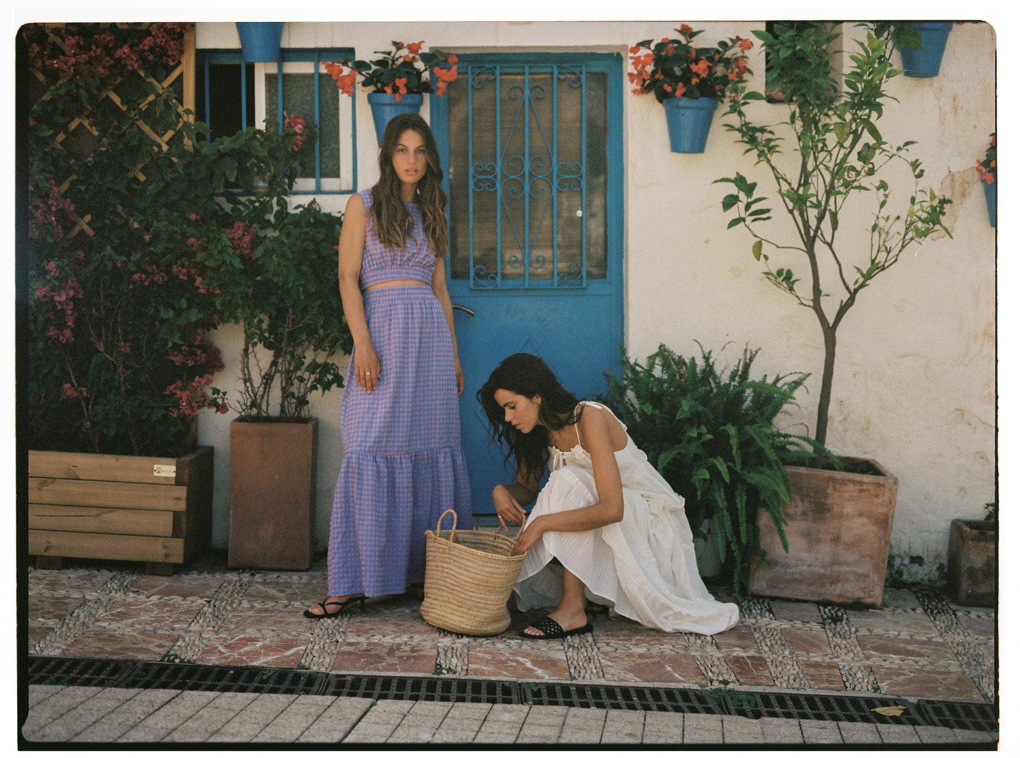 Cascading tiers, frills and tie-shoulder straps, maxi dress cotton